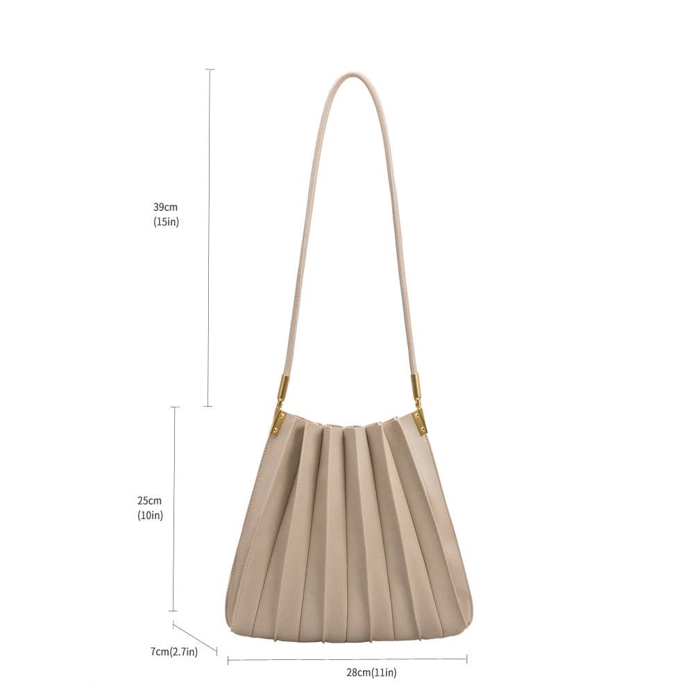 Carrie Pleated Vegan Shoulder Bag - Ivory