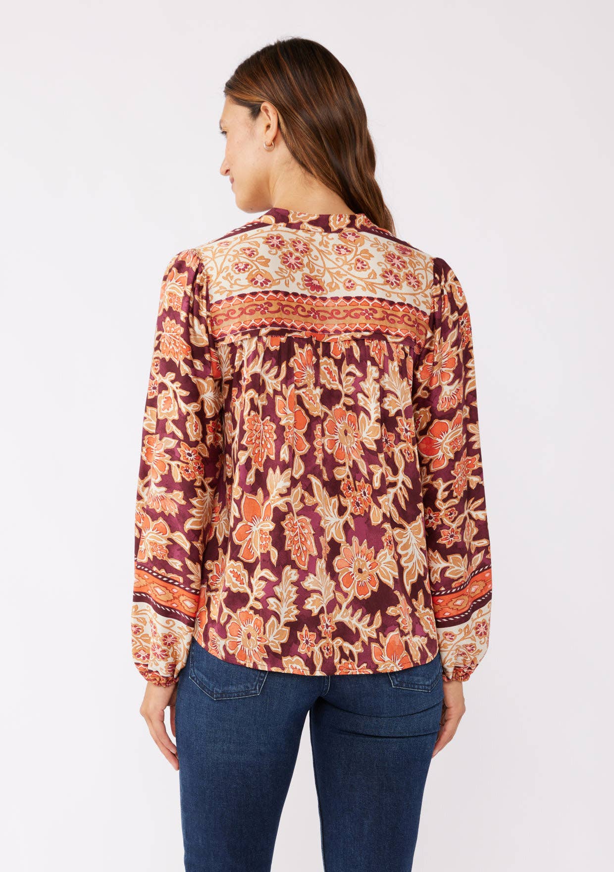 Wine Fall Floral Button-Down Top