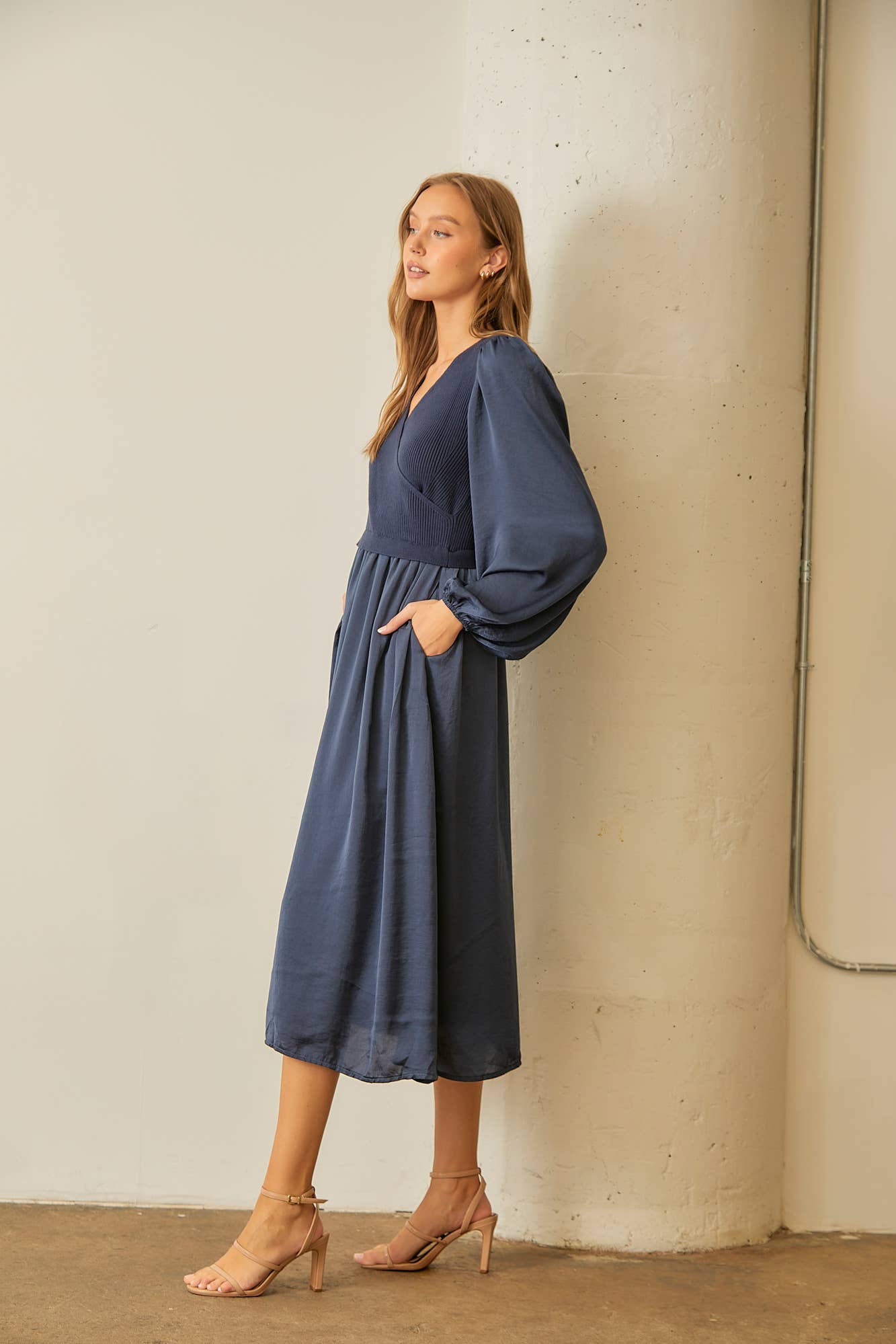 Denim Blue Sweater & Silk Dress