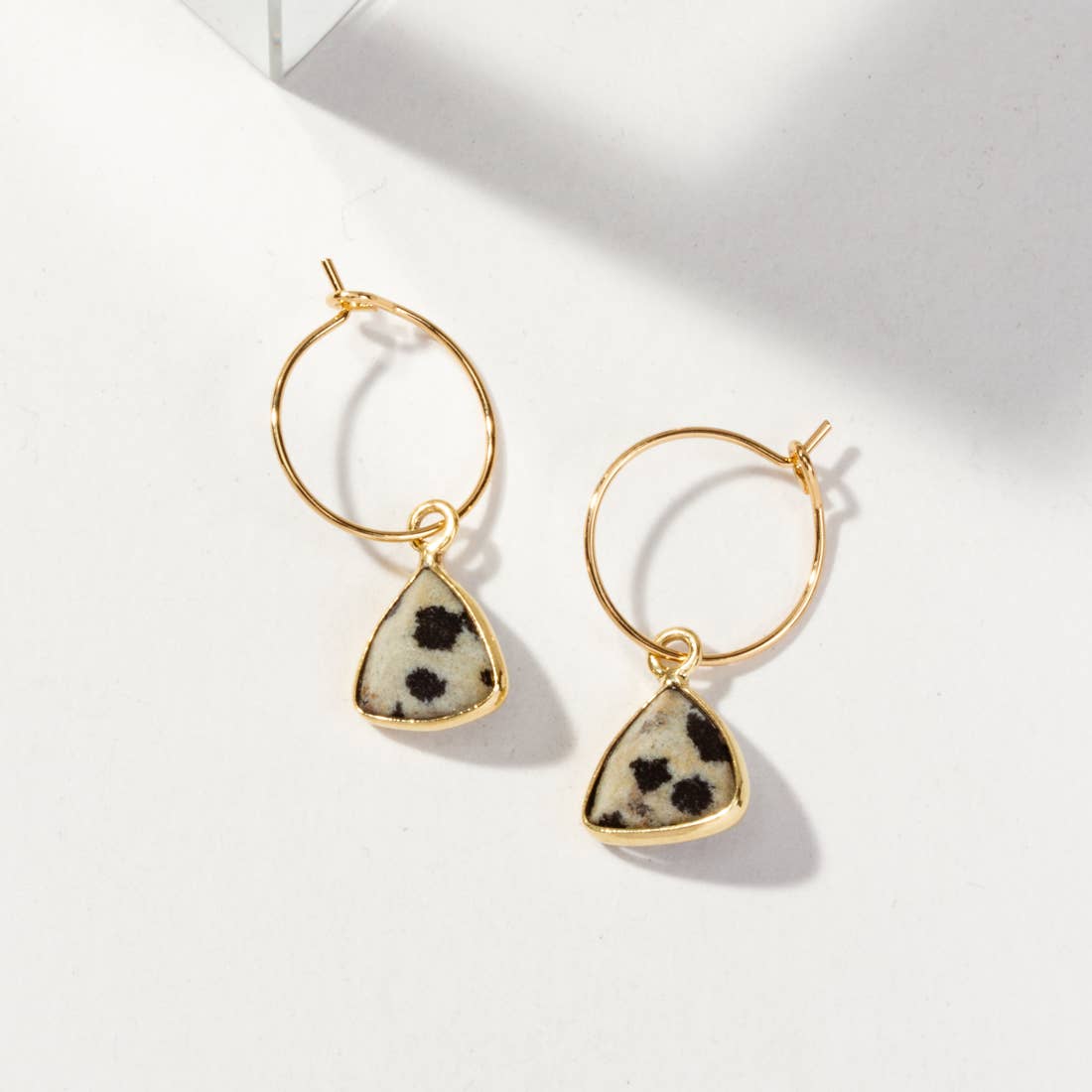 Bermuda Triangle Mini Hoop Earrings - Dalmatian Jasper