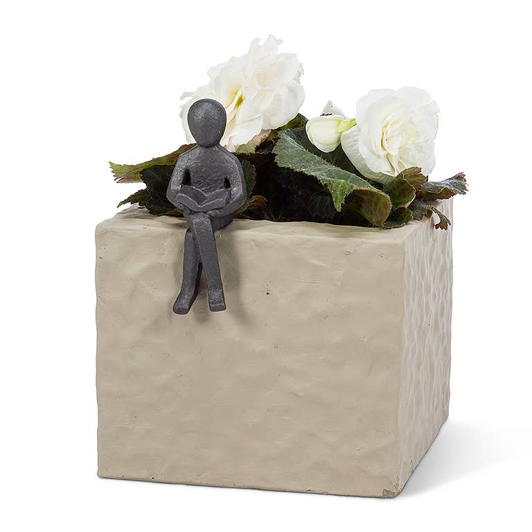 Square Planter w/ Figure (Lg.)