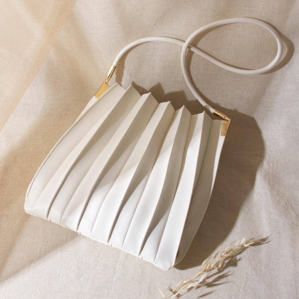 Carrie Pleated Vegan Shoulder Bag - Ivory