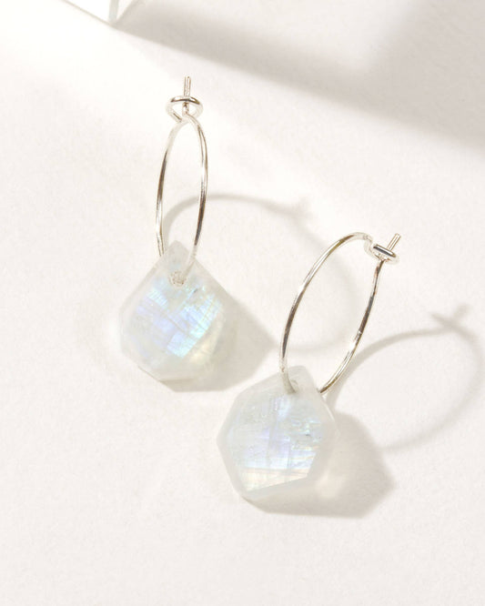 Sterling Silver Geometry Mini Hoop Earrings - Moonstone