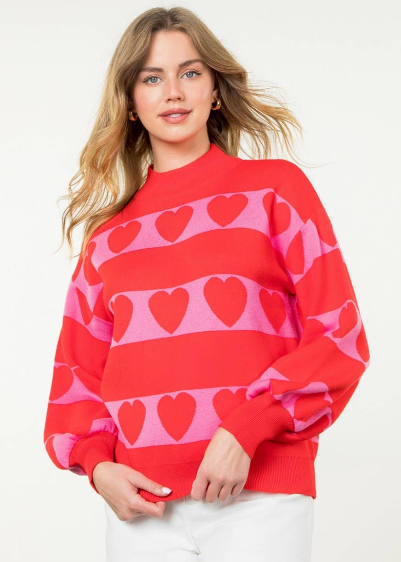 Cherry Red Heart Knit Sweater