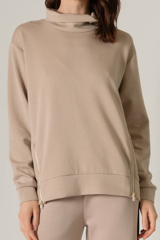 Butter Modal Side Zipper Top - Taupe