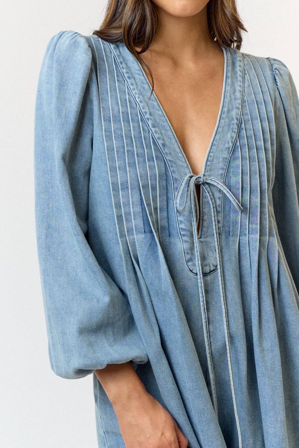 Pleated Front Denim Romper