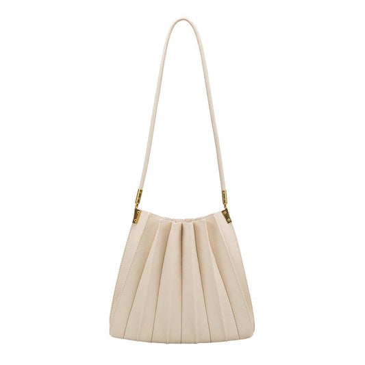 Carrie Pleated Vegan Shoulder Bag - Ivory