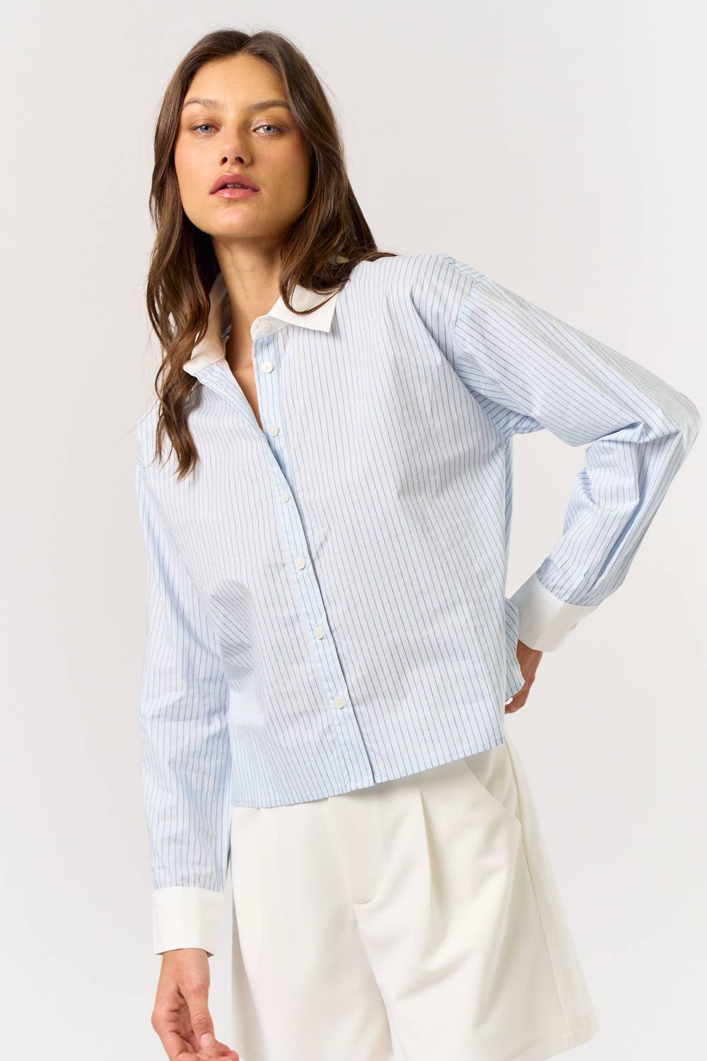 Striped Contrast Button Down