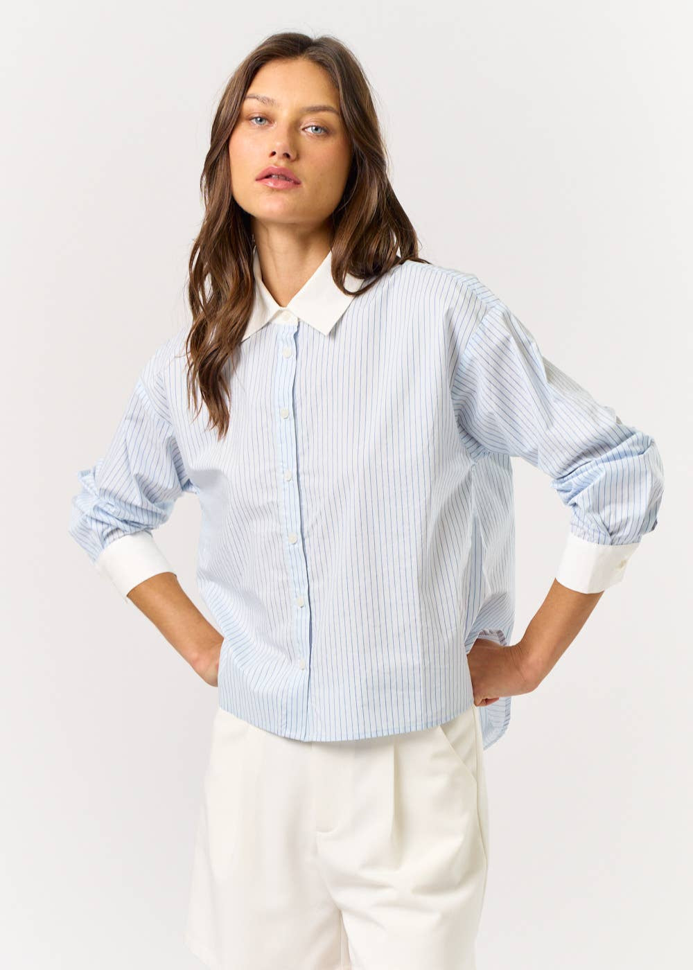 Striped Contrast Button Down