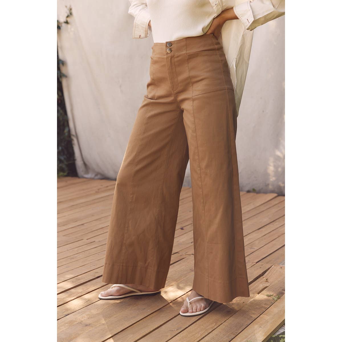 Wide Leg Cotton Twill Pants